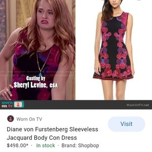 DVF bandage fit and flare black folk floral dress